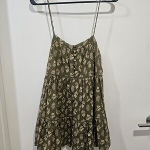 Urban Outfitters Olive Green Floral Print Tiered Sundress